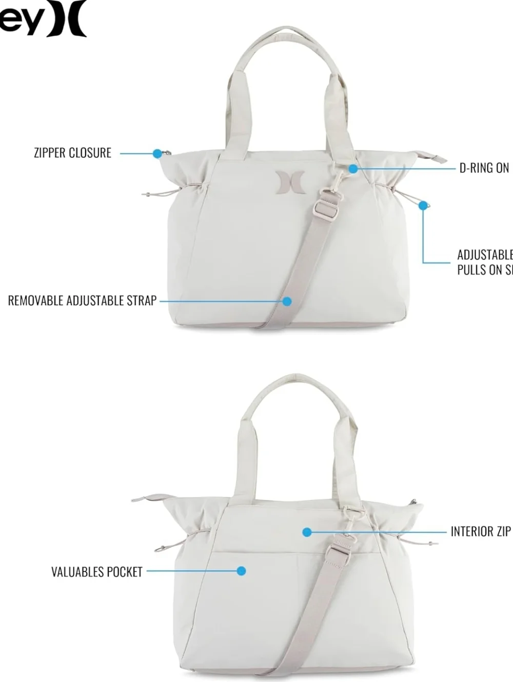 Hurley Tote with Detachable Shoulder Strap